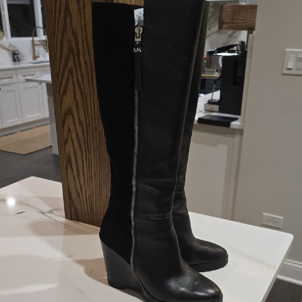 Michael Kors Black Wedge Over the Knee Boots